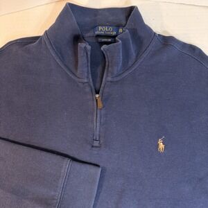 Polo Ralph Lauren Estate Rib Quarter Zip Mens XXL 2XL Pullover Navy Blue Pony